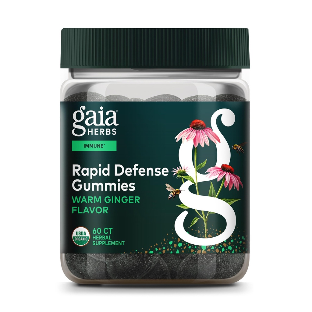 Gaia Herbs Organic immunologiczne Gummies Rapid Defense - Wspiera odporność - z Propolis, Ginger, i Echinacea - 60 Wegan Gummies (30- Day Supply)