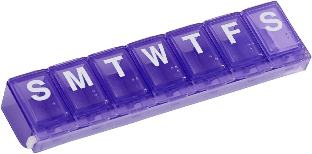 EZY DASE Weekly (7- Day) Pill Planner, Medycyna Case, Witamina Organizer Box, Duże Blokowanie Komory do bezpiecznego leków na receptę i zapobiegania przypadkowe rozlewanie, Purpurowy