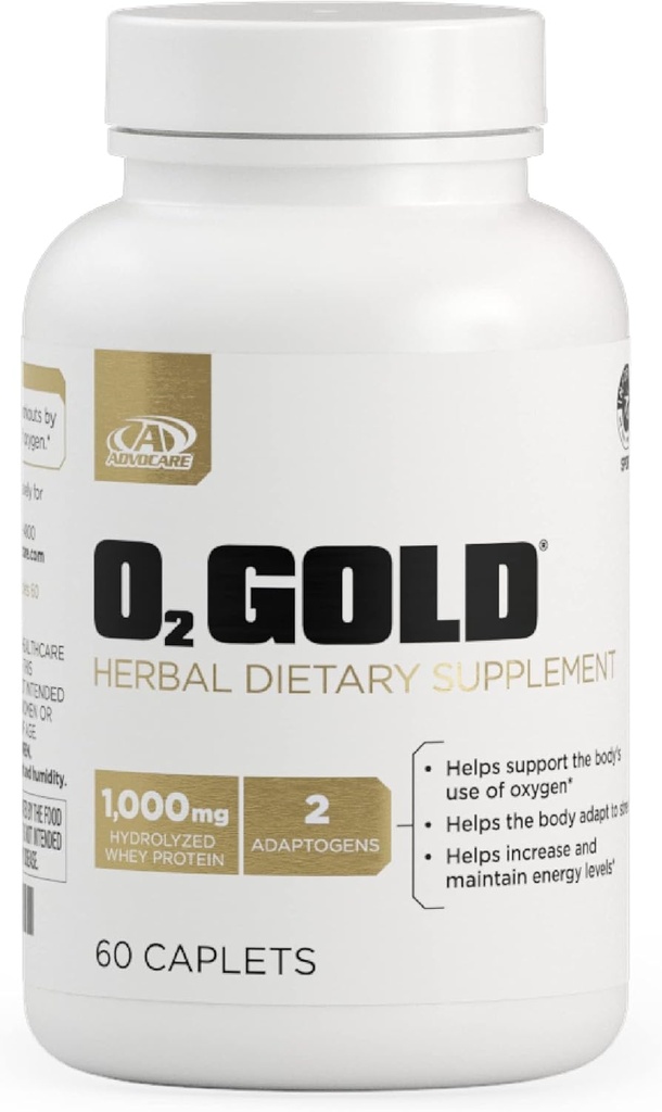 AdvoCare O2 Gold - Suplement do tlenu krwi z Rhodiola Rosea Root & Zhydrolizowane białko serwatki - Wspiera energię * - 60 Kapletów