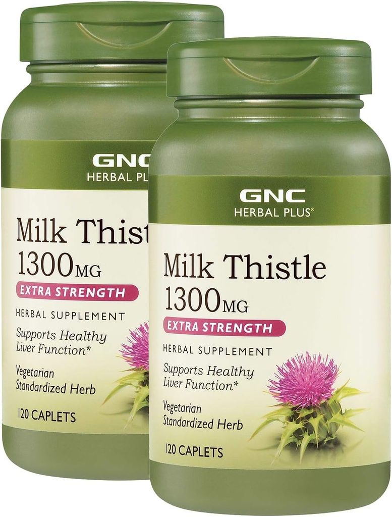 GNC Herbal Plus Mleko Ocieplacz 1300mg, Twin Pack, 120 Kapulet na butelkę, Wspomaga zdrowe czynności wątroby
