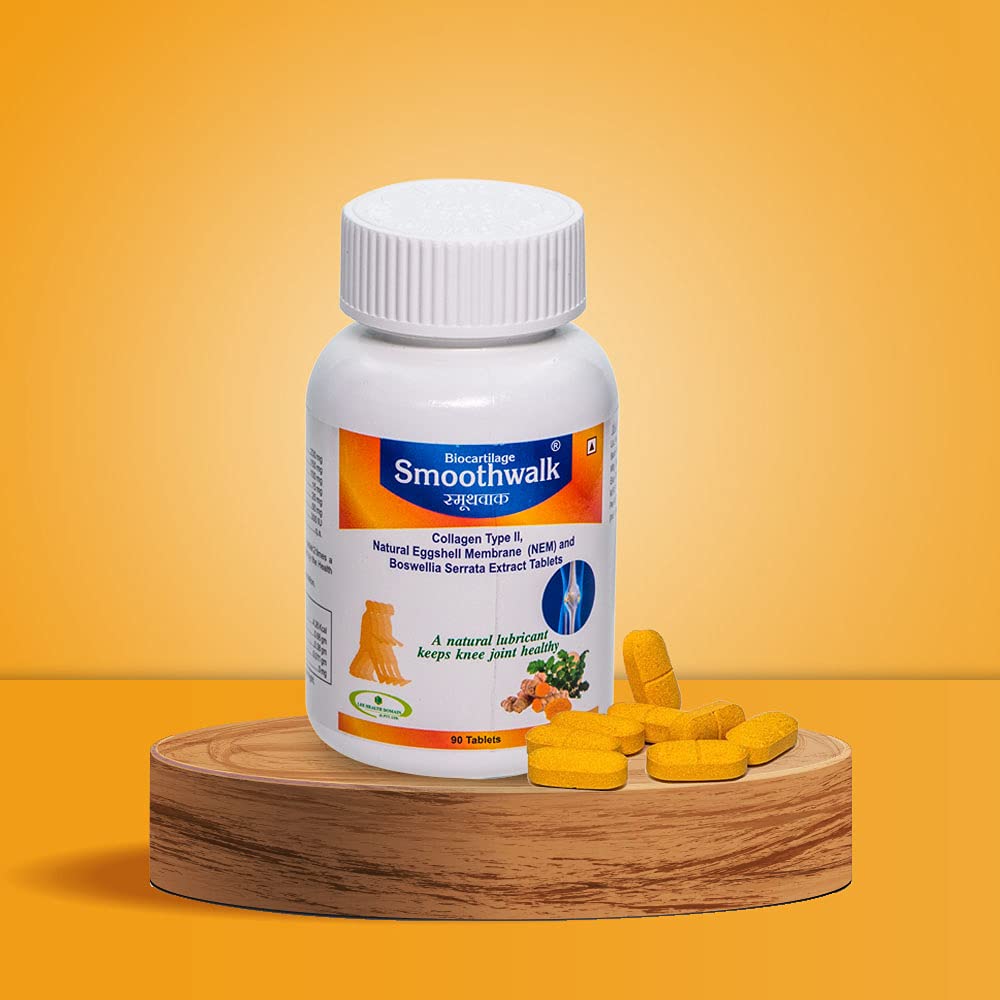 Smooth walk Supplements For Knee Pain, Joint Pain, Cartilage Repair, Support Your Bone,with Collagen Type II, Boswllia, Natural Eggshell Membrane, Glucosamine,100% Natural No Side Effects - Pack of 90 Tablets + Free Smooth walk 50 gm ointment