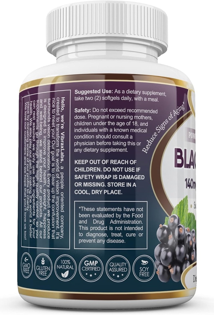 vibraxlabs Black Porzeczki Oil 1000mg - Hexane Free - Naturalny przeciwstawny przeciwutleniacz z wysoką GLA Formuła - Wspiera włosy, skóry, Joint & Eye Health - Premium Black Porzeczka Nasienie oleju suplement Softgel