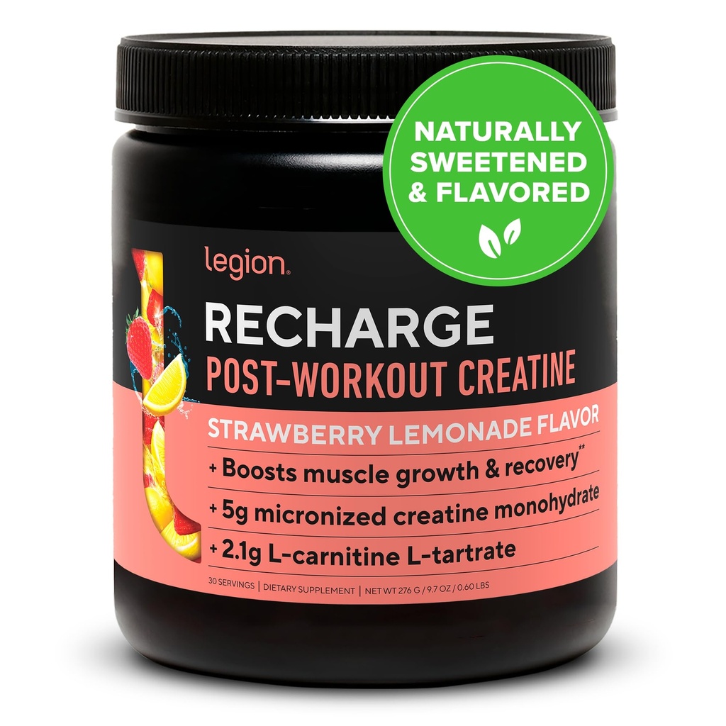 LEGION Recharge Post Workout Drink - Mikronizowane Creature Monhydrate Natural Post Workout Recovery Drink - Muscle Builder & Recovery Booster Post Workout Supplements (Truskawka Lemoniada, 30 Służenia)