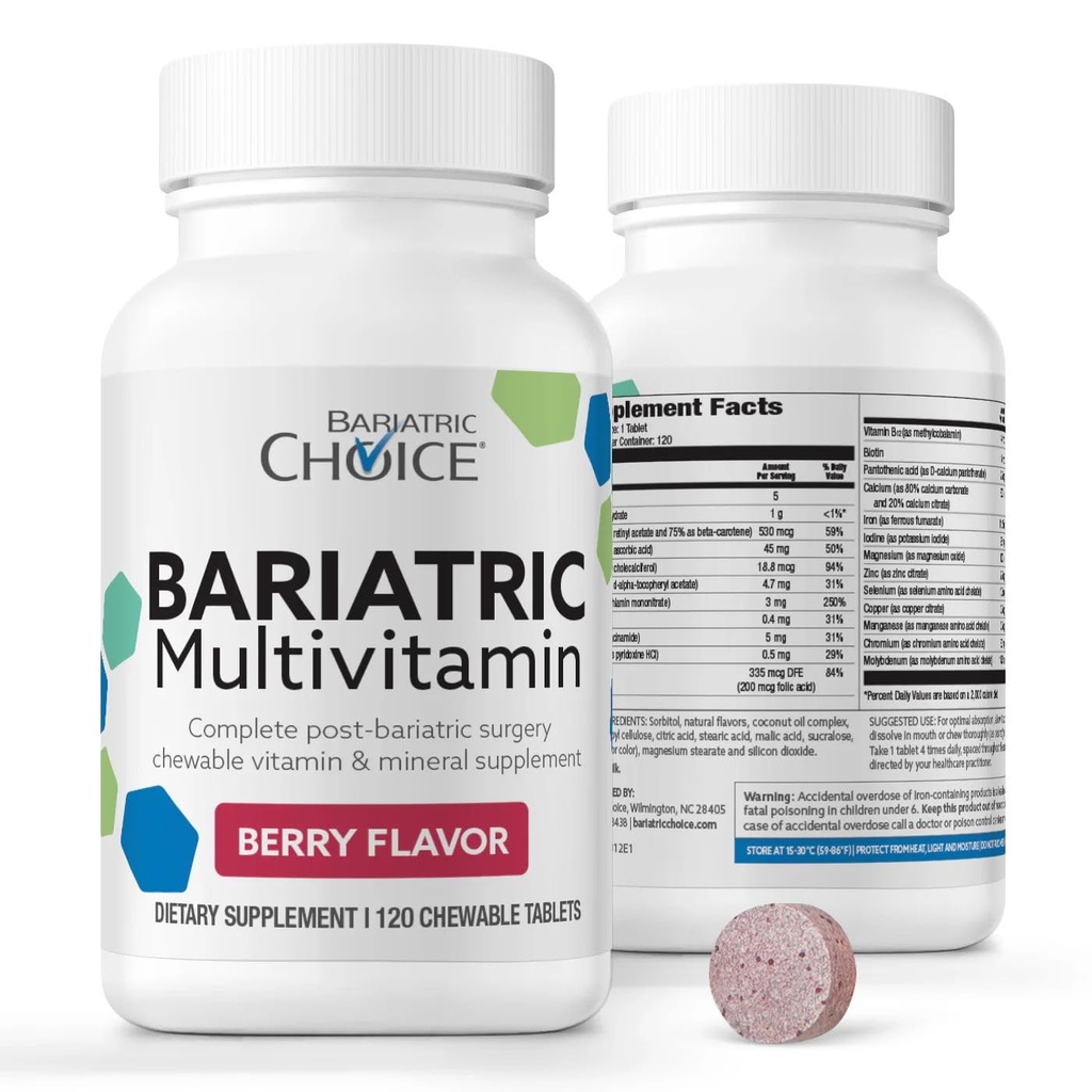 Wybór bariatryczny Mój bariatryczny do rozgryzania i żucia multiwitamina z żelaza & 300mg wapnia, Berry (120ct)