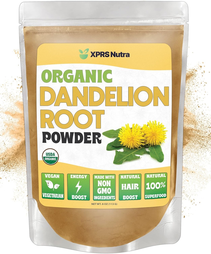 XPRS Nutra Organic Dandelion Root Powder - Vegan Friendly Antioksydant Power for Liver Support - Dandelion Root for Tea and Beverages - Immune Boosting Dandelion Powder (8 unce)