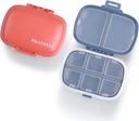 MEACOLIA 2 Pack 8 Companies Travel Pill Organizer Box Moisture Proof Small Pill Case for Pocket Purse Daily Pill Holder Container for Medicine Witamina (Ciemny niebieski i czerwony)