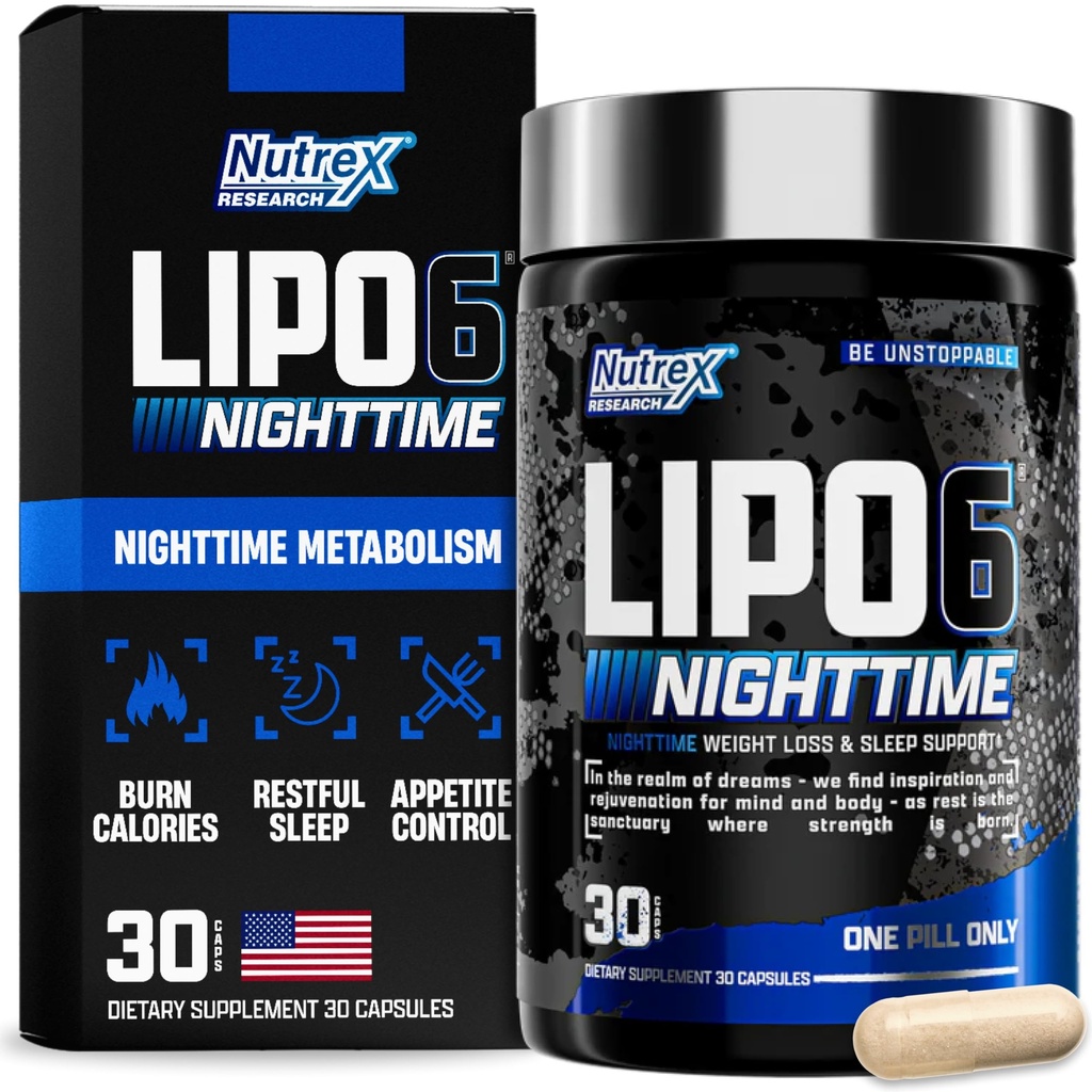 Nutrex Lipo 6 Nocne spalanie tłuszczu 124; Melatonina Sleep Aid & Weight Loss Diet Pille dla mężczyzn i kobiet 124; Noc Metabolizm Booster Appetite Supressant 124; 30 Służenie (1)