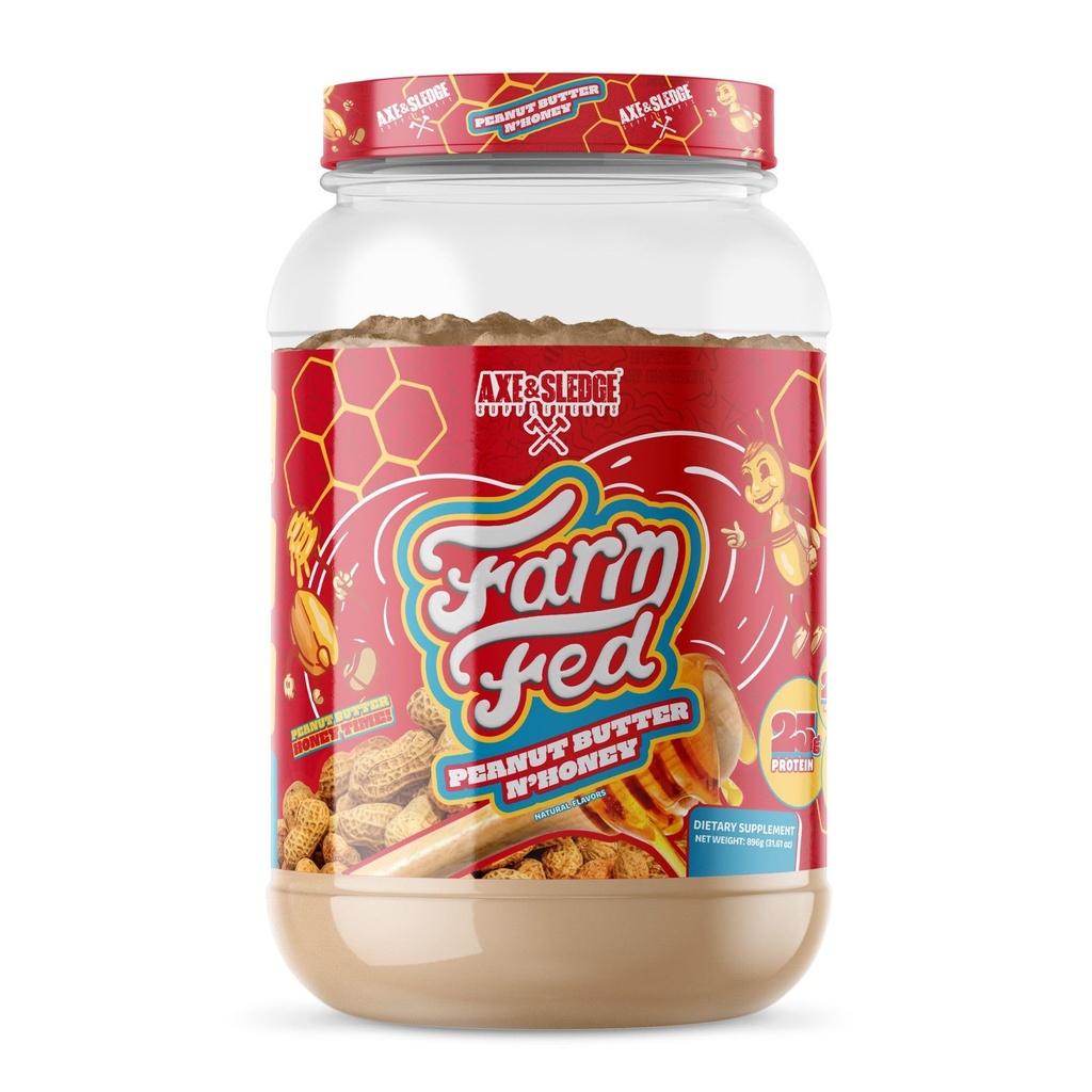 Axe & Sledge Farm Fed 100% Izolacja białka serwatki 124; 25g Białko 124; Niskie węglowodory, niski cukier, Gluten wolny 124; Proszek proteinowy dla mężczyzn i kobiet 124; Keto 124; Wyprodukowany w USA 124; 28 Służenie, Masło orzechowe N 'Miód