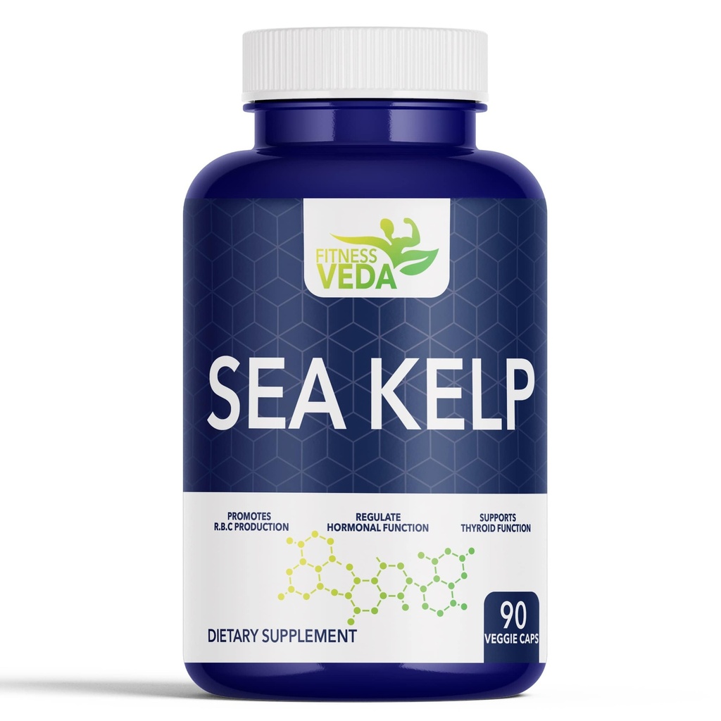 FITNESS VEDA Thyroid Support Supplement | Organic Sea Kelp Capsules for Thyroid Function, Metabolism & Energy Support | Herbal Thyroid Care | 90 Veg Capsules