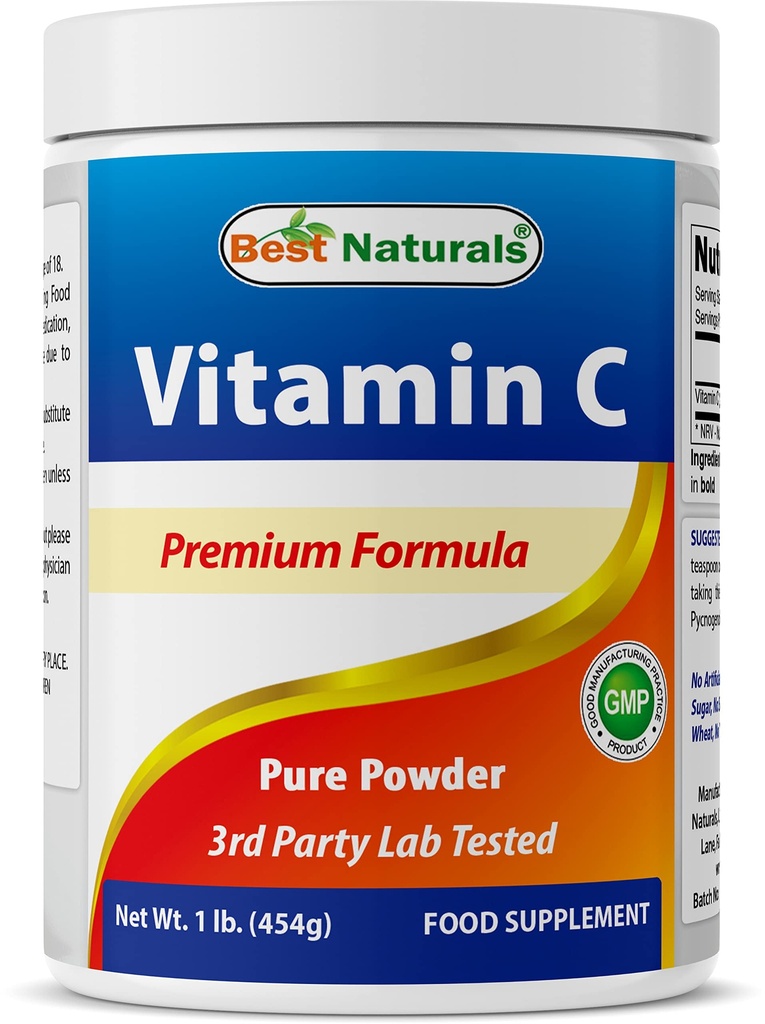 Najlepsze naturals 100% Czysta witamina C Proszek 1 lb (454 Grams) Proszek (nazywany również kwasem askorbinowym)