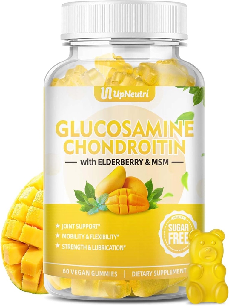 Bez cukru Glukozamina Chondroitin Gummies, Dodatkowa siła 1500mg Glukozamina z Chondroitin MSM & Elderberry & Turmeric, Joint Supplement for Men & Women Move Free Joint Zdrowie