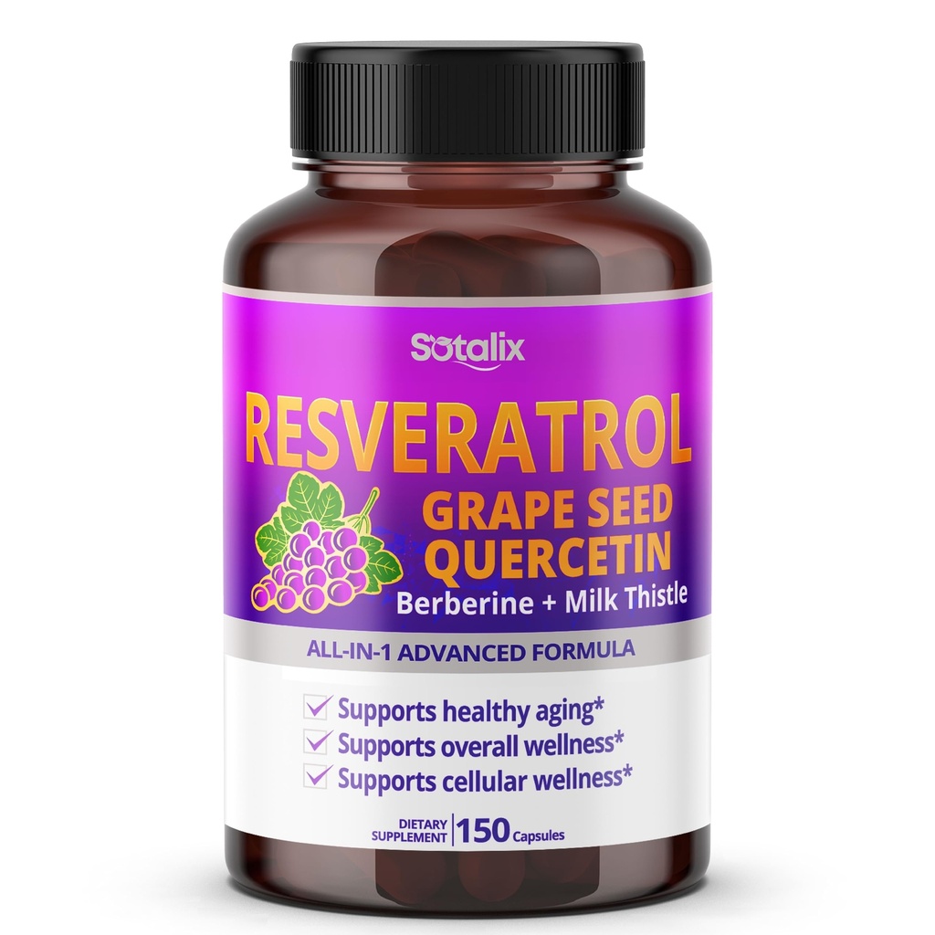 Resveratrol z Grape Seed + Quercetin Berberine + Milk Thistle Powerful Anti- Aging - USA Made & Tested (150- dniowe dostawy (Pack of 1))