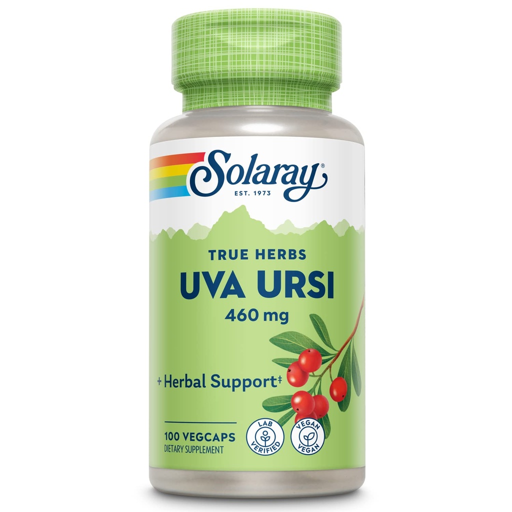 SOLARAY Uva Ursi Leaf 460 mg XI124; Healthy Bledder, Nerki & Traktor moczowy Wsparcie funkcji 124; Non-GMO XI124; 100ct (Take 3 Daily)