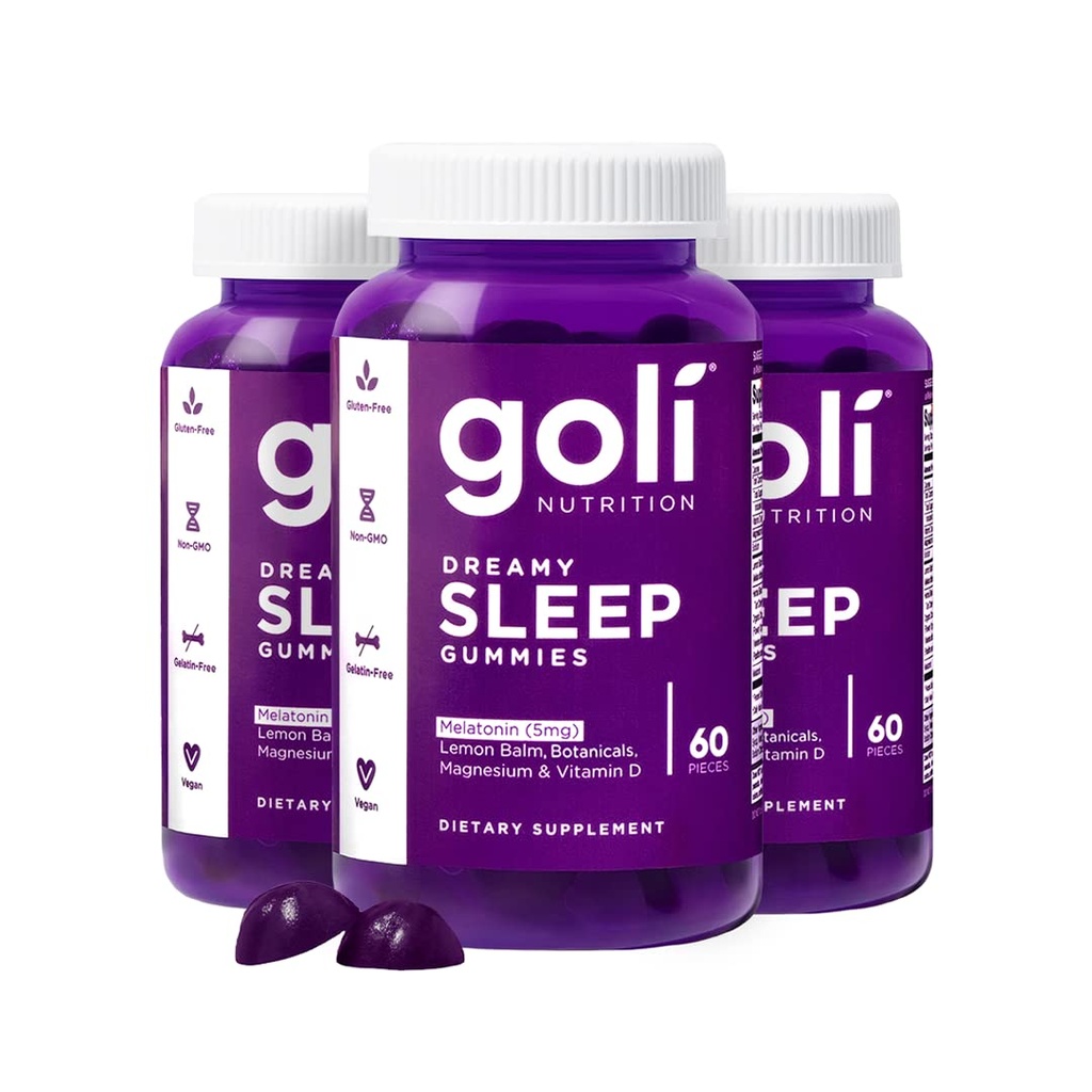 Goli Dreamy Sleep Gummy - 180 Hrabia - Melatonina, Witamina D, Magnez i ekstrakt z balsamów cytrynowych - Żelatyna wolna, Gluten- Free, Wegan & Non-GMO