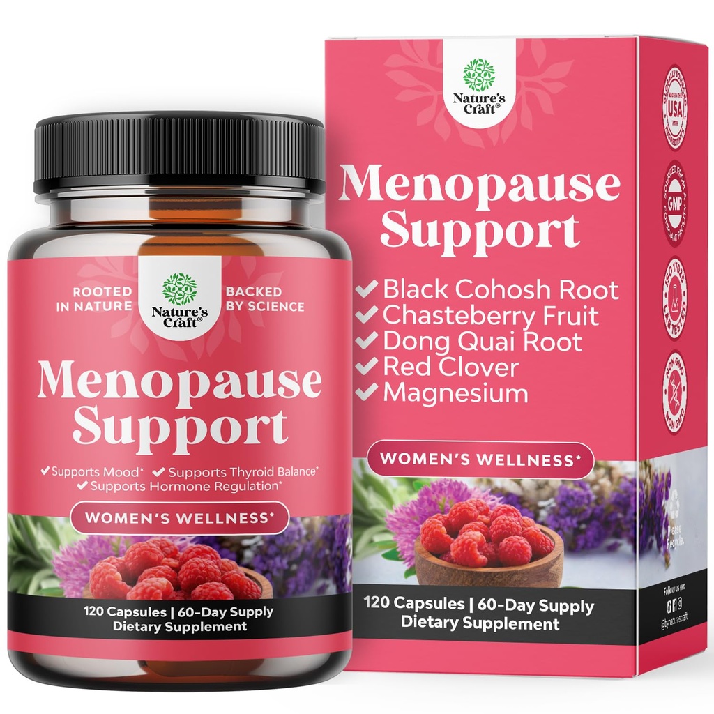Kompletny Ziołowy suplement menopauzy dla kobiet - Kobieta Hormon Równowaga Kapsułki dla nocnych potów Gorące błyski i huśtawki nastrojów z Dong Quai, Chaste Berry & Black Cohosh Root - 120 Count Pack