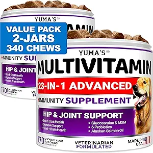 2- Pack Dog Multivitamin Chewable z Glucozamine - Witaminy psów i suplementy - Senior & Puppy Multivitamin dla psów - Hip & Joint Support - Immune Health, Skóra, Serce, Trawienie, Probiotyki