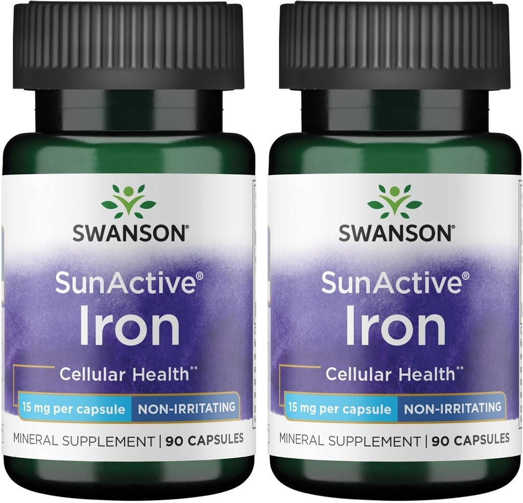 Swanson Sunactive Non-Irritating Iron 15 Miligrams 90 Kapsułki (2 opakowania)