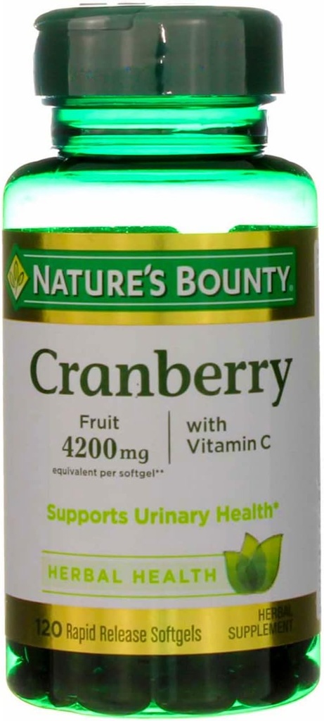 Nature 's Bounty Cranberry Fruit 4200 mg, Plus witaminy C Softgels, 120 ea (Opakowanie po 4)