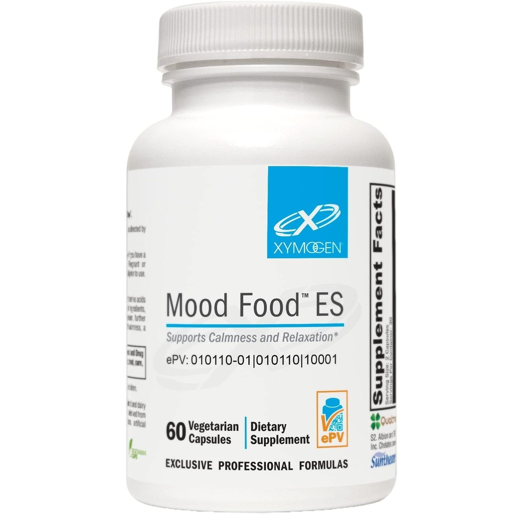 XYMOGEN Mood Food ES - Wspiera uspokojenie, relaks i zdrowy nastrój z aktywnym folianem, Witaminy B, 5- HTP, GABA, Minerały, Suntheanine L- Theanine, Selenium (60 kapsułki)