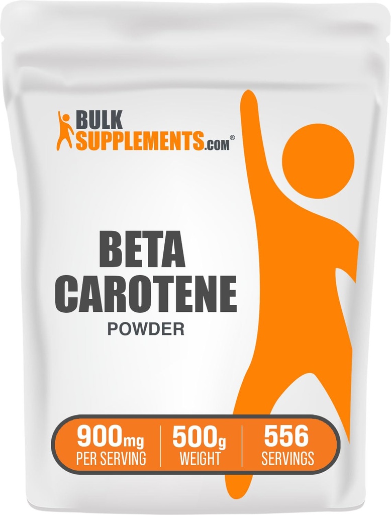 BulkSupplements.com Beta Caroten Powder - Beta Caroten Supplement, Witamina A Supplement for Immune and Vision Supplement - Guten Free, 900mg per Serving, 500g (1,1 lbs) (opakowanie po 1)