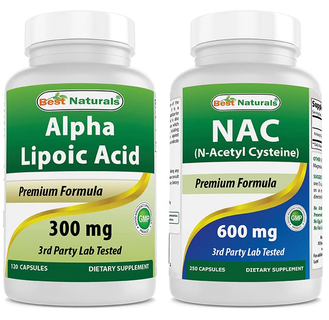 Najlepsi naturalni kwas lipoinowy Alpha 300 mg & NAC 600 mg
