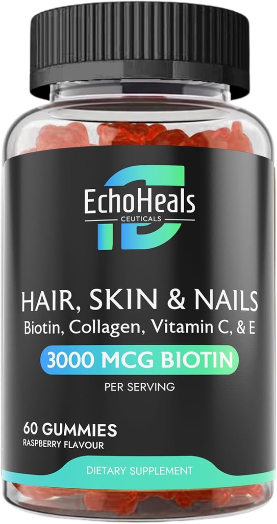 Włosy, skóry i paznokci Gummie Włosy 124; Biotin Kolagen Witamina C & E Suplement Biotin 124; 3000mcg Biotin 124; Malina Smak 124; 60 Gummies