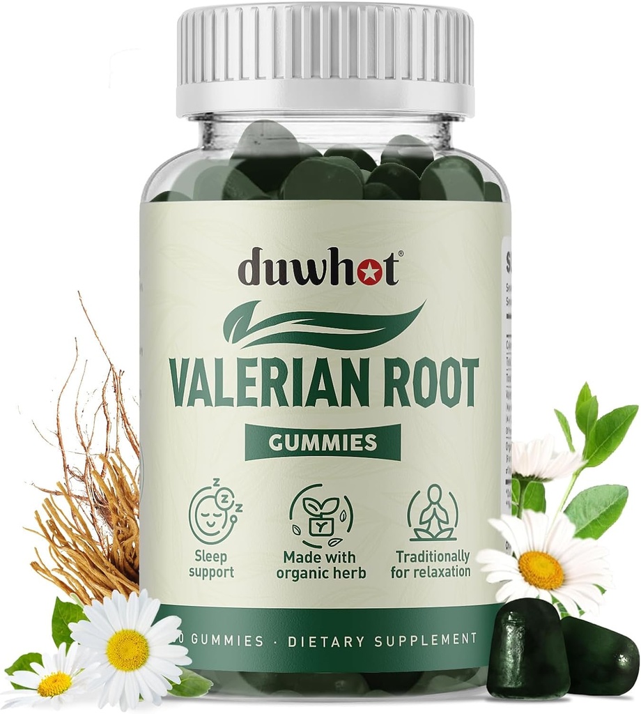 Walerian Korzeń Gummy, Organiczny Walerian Korzeń na sen i stres Relief, Wzmocniony z rumianku Kwiat dla dorosłych, Przyjazne dla dzieci, Jabłko Flavor, 60 Liczby