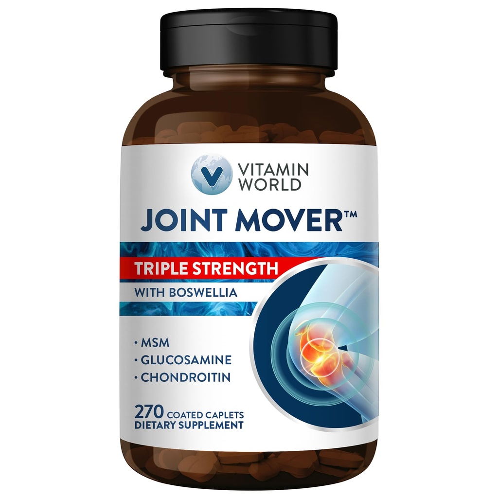 Witamina World Triple Strength Joint Mover, Glukozamina Chondroitin z suplementem MSM Joint Support Supplement, Collagen & Boswellia Serrata Extract, Wsparcie Joint Strength, Comfort & Elastyczność, 270 Kapsułki