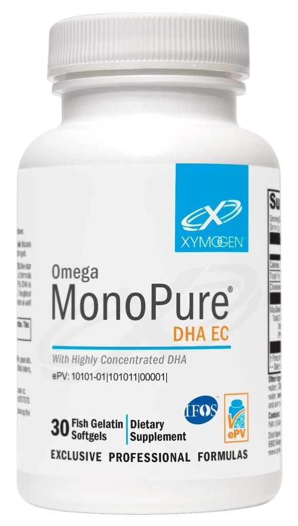 XYMOGEN Omega MonoPure DHA EC - Wysoce skoncentrowany olej rybny DHA - Suplement Omega-3 do układu sercowo-naczyniowego, immunologicznego + wsparcia kognitywnego (30 Softgels)