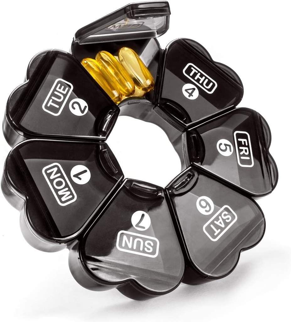 Duży Pill Organizator 7 dzień, Przypomnij Portable Codzienne Pill Cases Organizator medycyny, Cotygodniowe Pill Box na pigułki / Witamina / Olej rybny / Suplementy i lekarstwa (czarny)