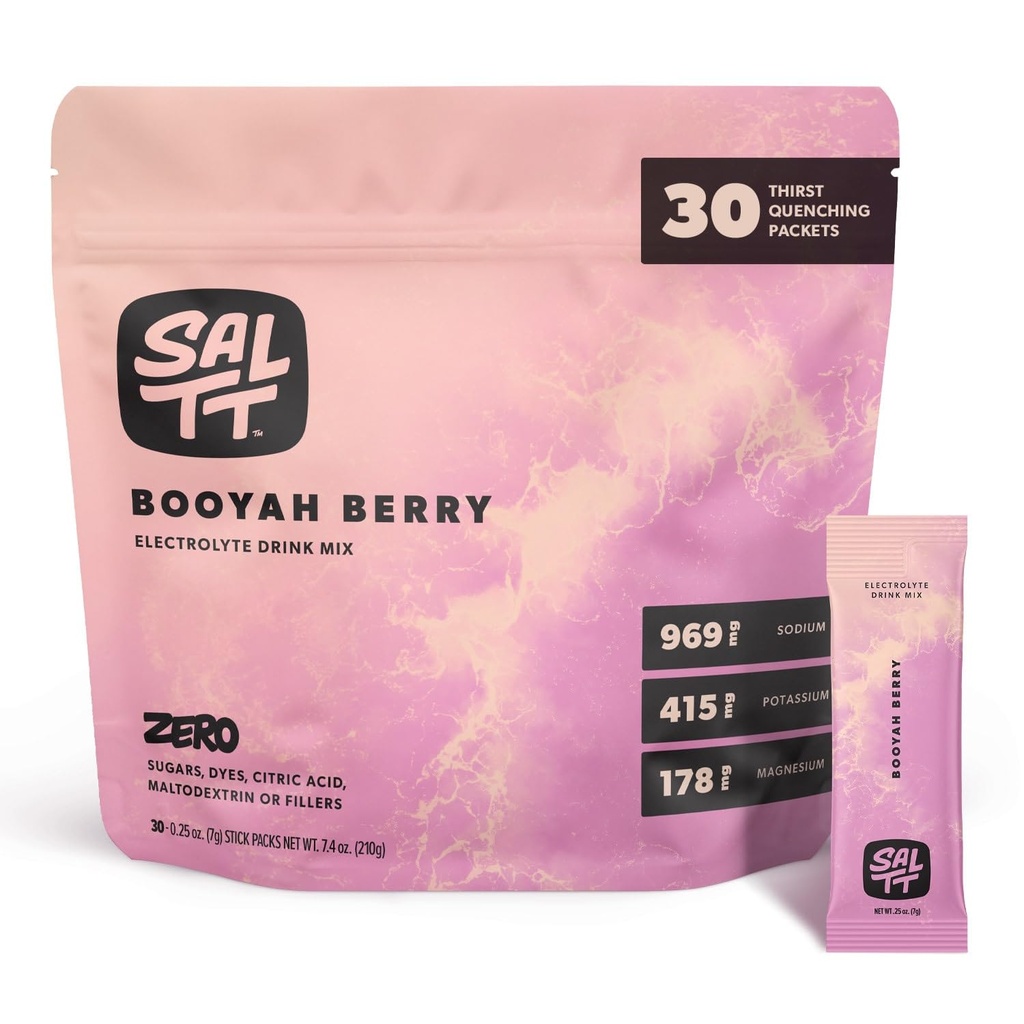 SALTT Electrolytes Powder Flavored Drink Mix - Booyah Berry - 30 Pakiety nawadniające - Magnez, Potas, Sód, Minerały śladowe - Zero cukru & Gluten Free - Travel Essentials