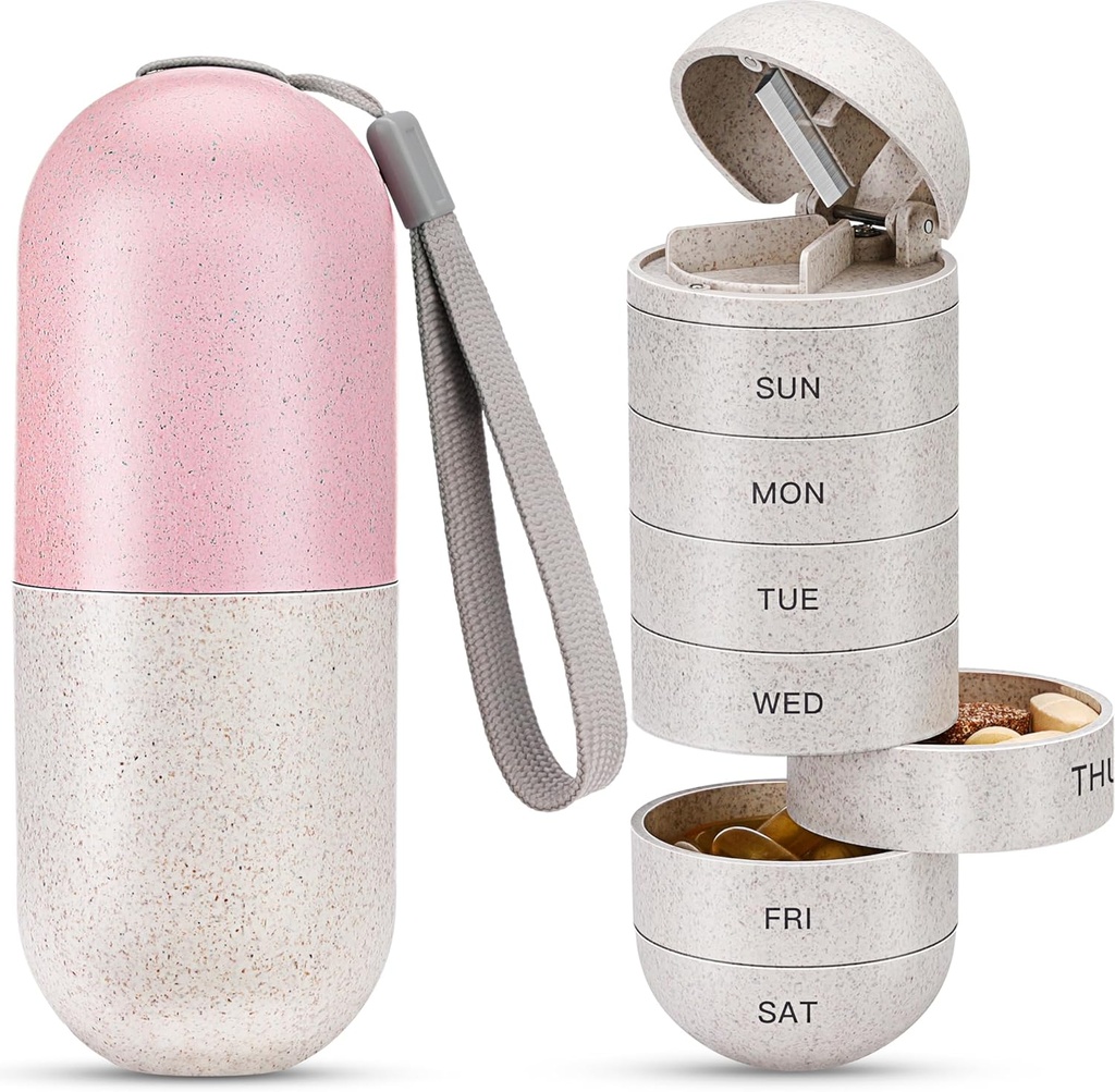 Zannaki 2 in 1 Pill Organizator z Cutter, Fiber Ziarno Cotygodniowy Pill Case duży kontener Moisture Proof, Magnetic Lock, BPA Free Travel Pill Box 7 Dzień trzymać pigułki, Witaminy, Olej rybny, Suplementy