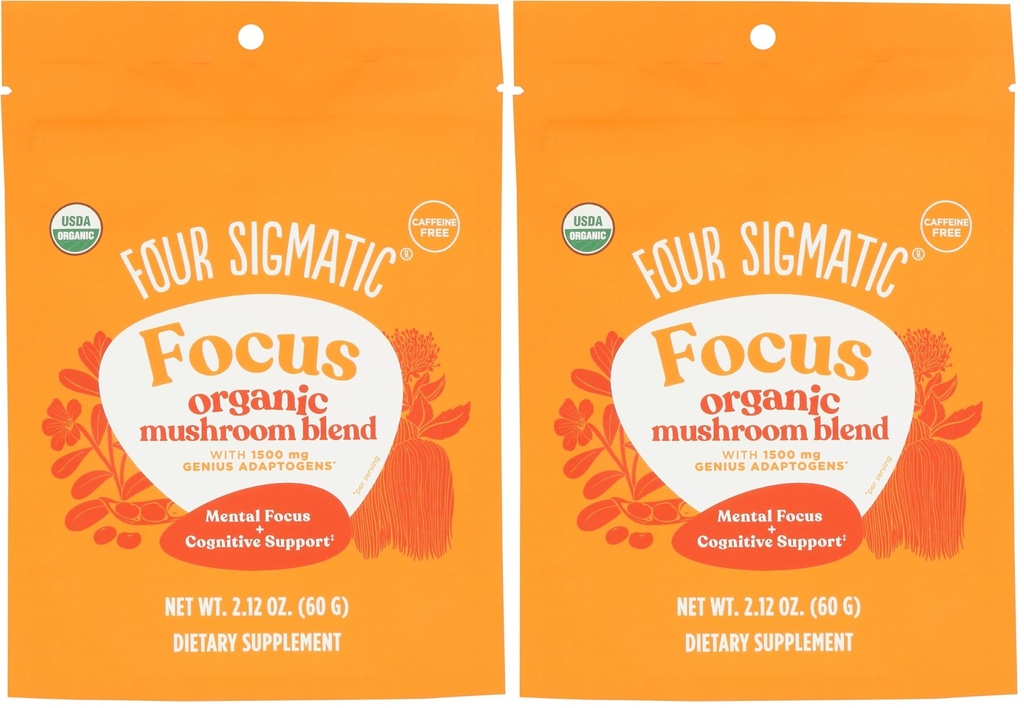 Four Sigmatic Focus Blend 7 Superfoods Adaptigen Blend Mix with Lion 's Mane, Cordyceps, Rhodiola, Bacopa & Mucuna British 124; Productivity & Creative Support British 124; Decaf & Dissolves Easily Death 124; 30 Servings (Pack of 2)