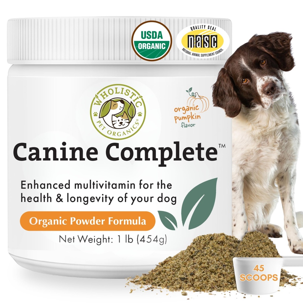 Wholistic Pet Organics Canics Complete - Powder Multivitamin Dog - 1 Lb - Daily Dog Vitamin and Supplements for Homemade Food - System immunologiczny, Skóra, Coat & Ogólne zdrowie - Małe i duże Rasa