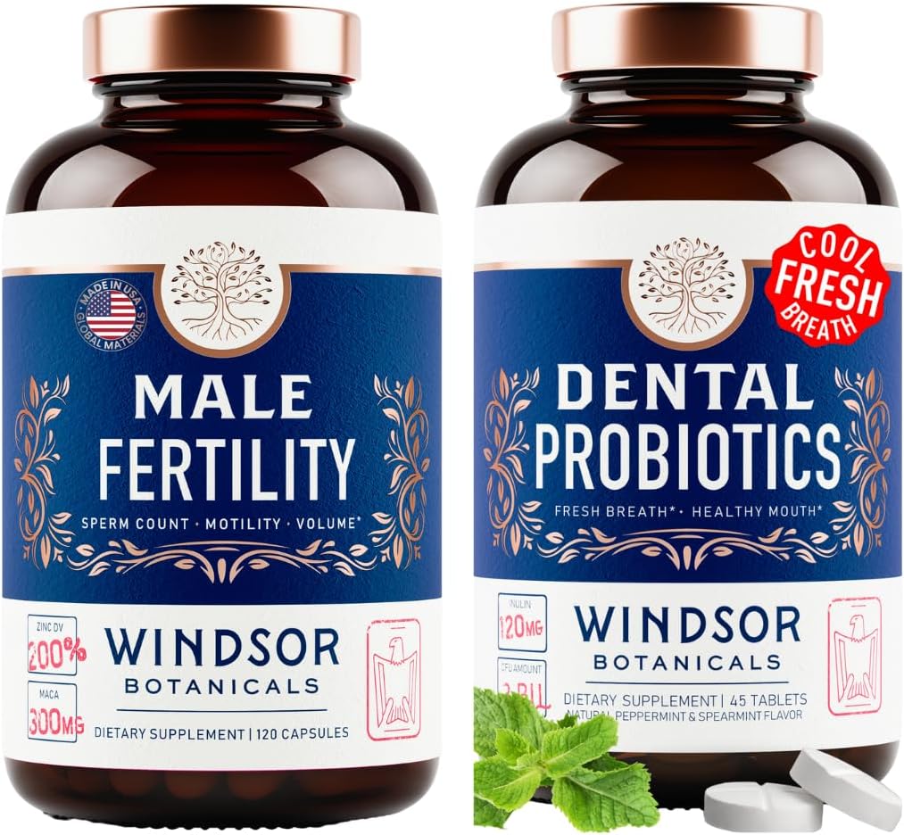 WINDSOR BOTANICALS Mężczyzna Suplement płodności i Probiotyki jamy ustnej do świeżego oddechu - Mens Health Bundle