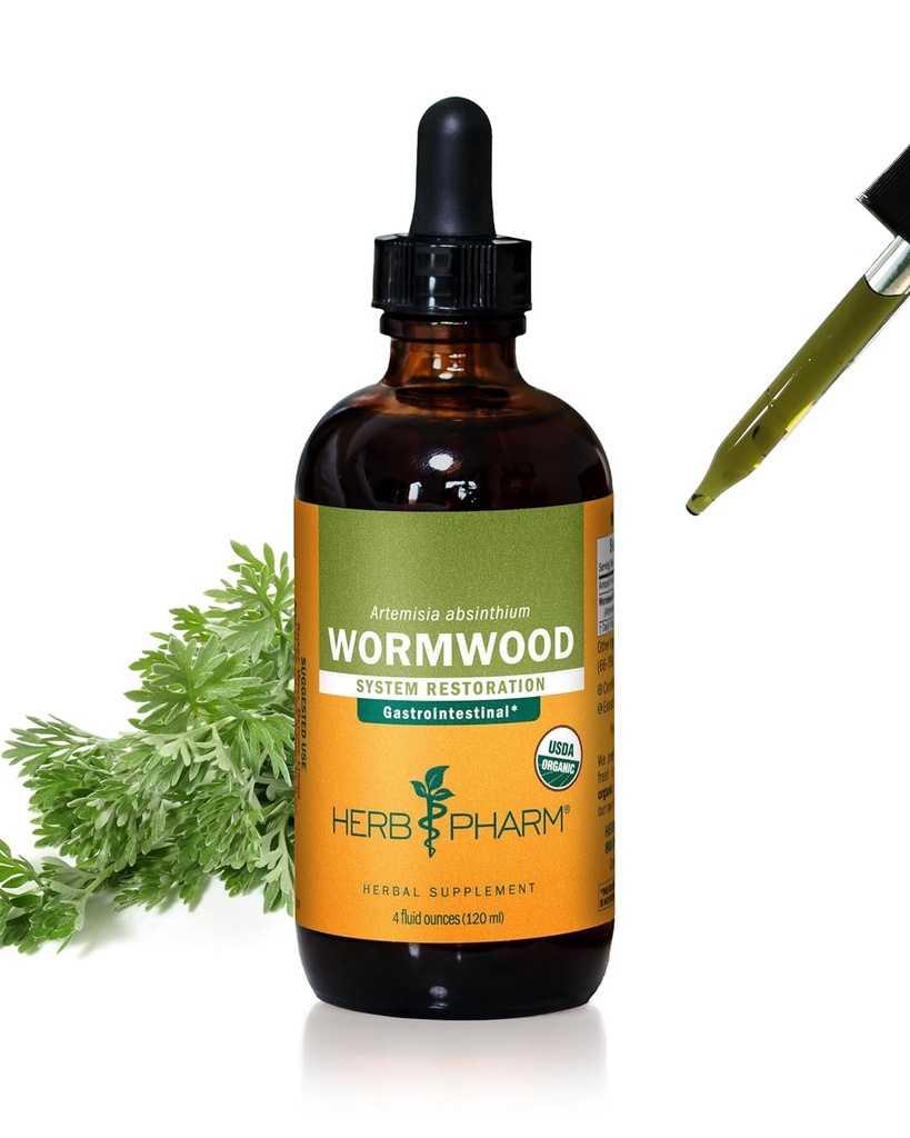 Herb Pharm Certified Organic Wormwood Liquid Extract for Digestive System Support - 4 unce
