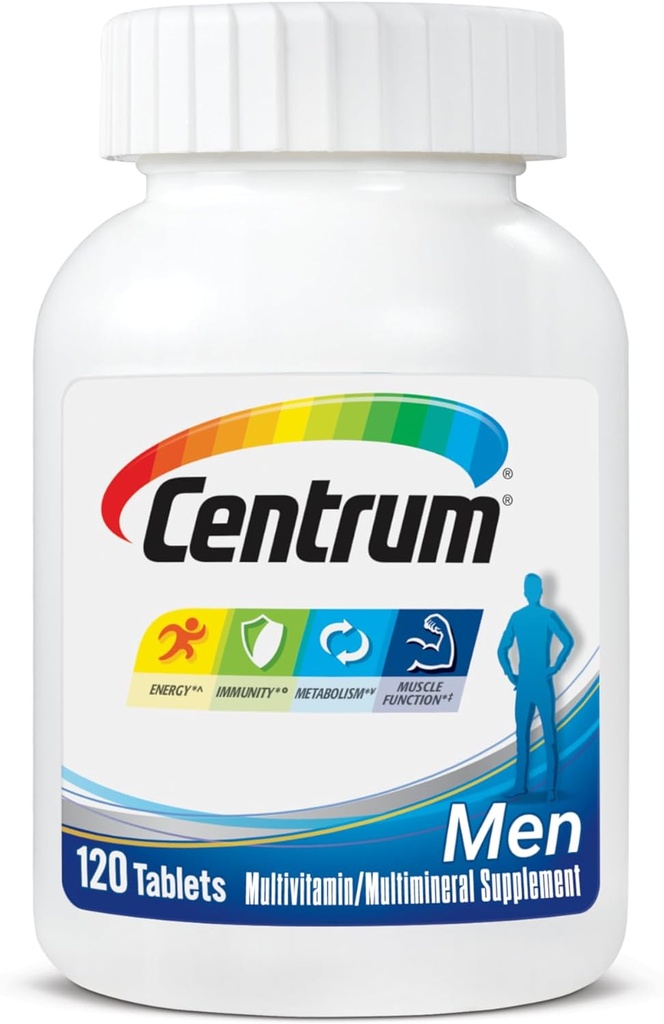 Centrum Multivitamin dla mężczyzn, Multivitamin / Multimineral Suplement z witaminą D3, B Witaminy i przeciwutleniacze, Gluten Free, Non-GMO Składniki - 120 Liczba
