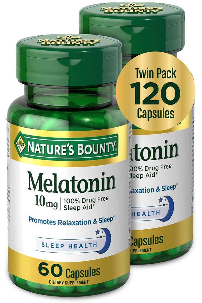 Nature 's Bounty Melatonin, Promotes Relaxation and Sleep Health, 10 mg, kapsułki, 60 Ct (2 opakowania)