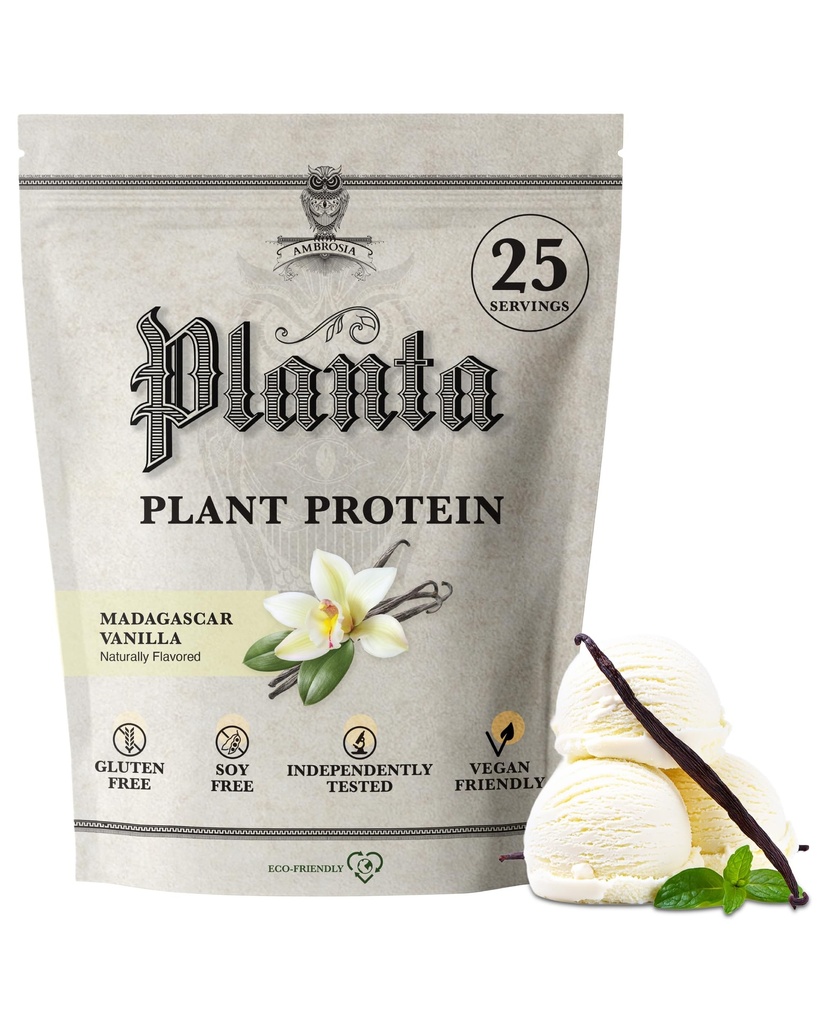 Ambrosia Planta - Premium Plant- Protein based 124; Vegan & Keto Friendly & 124; Smakosze bez kwitnienia lub stomach Usset 124; Gluten & Soy Wolny 124; Nie Dodano cukru 124; 25 Sług 124; Wanilia