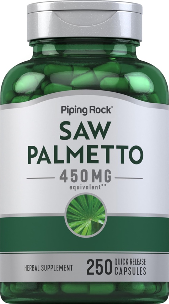 Piping Rock Saw Palmetto dla mężczyzn i kobiet 124; 450 mg 124; 250 Kapsułek 124; Herb Extract Supplement Agregat 124; Serenoa Repens Agregat 124; Non- GMO, Gluten Free