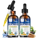 Organic Sea Moss Drops, 11 w 1 Black Seed Oil & Irish Liquid Sea Moss Gel Ashwagandha Burdock Root, Spirulina, Bladderwrack, Elderberry dla trawienia, Immunitet, Skin Hair Health, Non-GMO - 4 Fl Oz