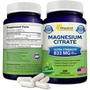 aSquared Nutrition Magnezu Citrate 833mg Supplement - 200 Kapsułek - Max Siła Vegan Mag Citrate w proszku Pigułki w celu wsparcia czystego funkcjonowania mięśni, Serce i kości - Pomaga zwiększyć energię