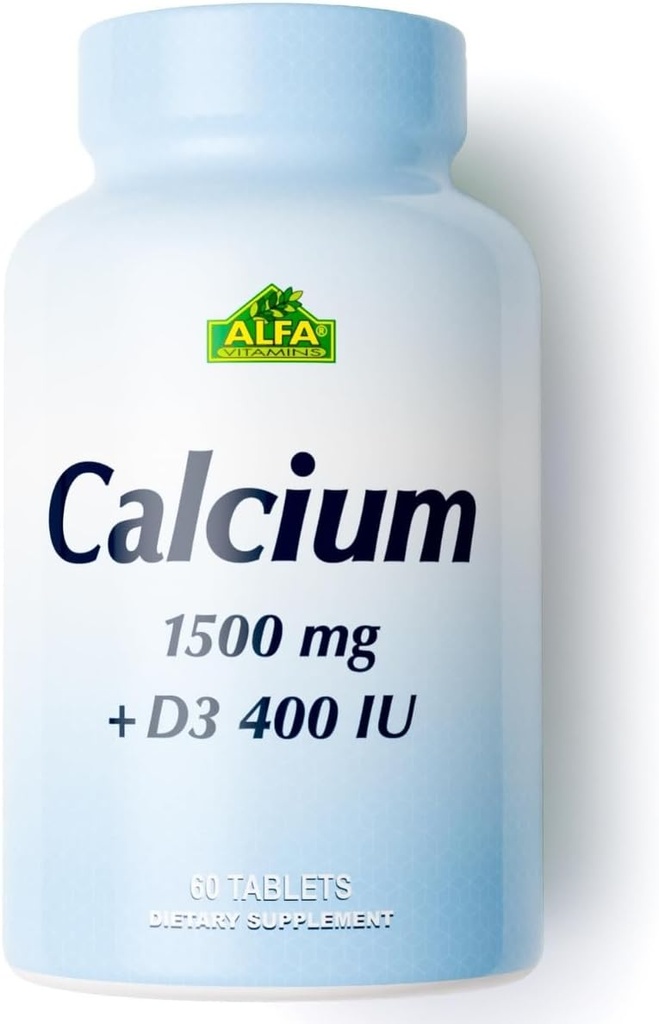 ALFA VITAMINS Wapnia 1500mg i witamina D3 400 j.m., Wspiera zdrowie i system immunologiczny kości, Witaminy niezbędne do silnych kości i zębów, suplement wapnia cytrynian z witaminą D3, 60 tabletek