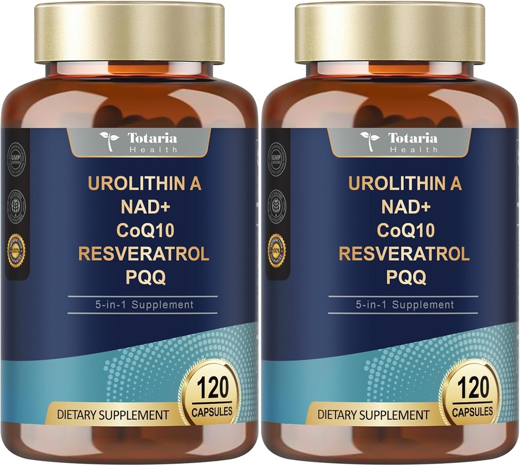 Totaria Urolithina A Suplement 1000mg z NAD, CoQ10, Suplement dla kobiet 120 Softgels dla przeciwutleniaczy energii mięśniowej (opakowanie po 2)