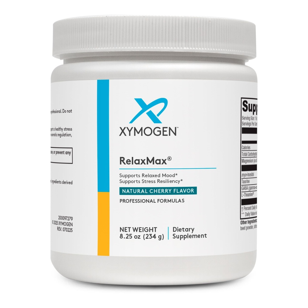 XYMOGEN RelaxMax Drink Mix - Promotes Relaxation, Stress Resilency + Hormon Support - Proszek magnezu z Myo- Inositol, GABA, L- Theanine - Cherry Flavor Mood Supplement Supplement (8.25 oz)