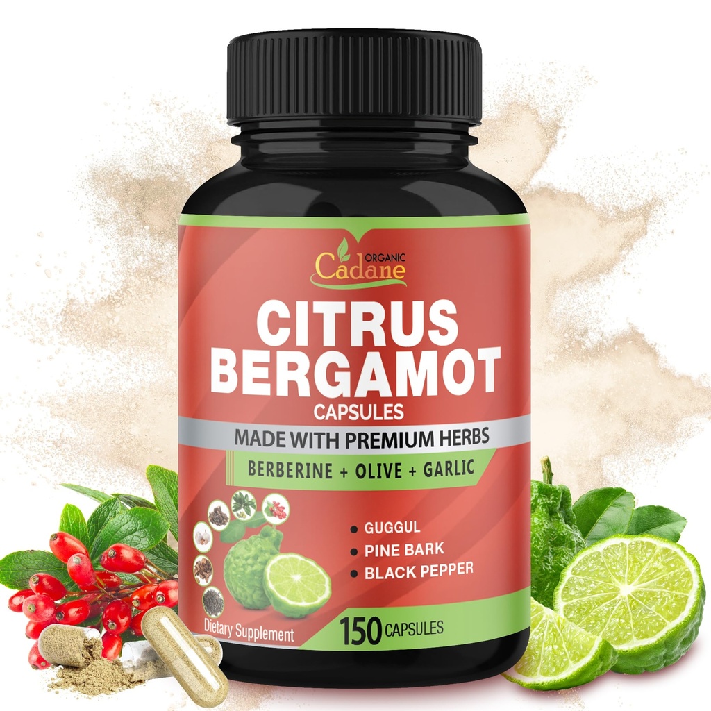 Cadane Citrus Bergamot Suplement Kapsułki z Berberine, Oliwa, Guggul, Czosnek, Pine Bark, Czarny pieprz - 150 Czapki dla 5 Miesiące dostaw