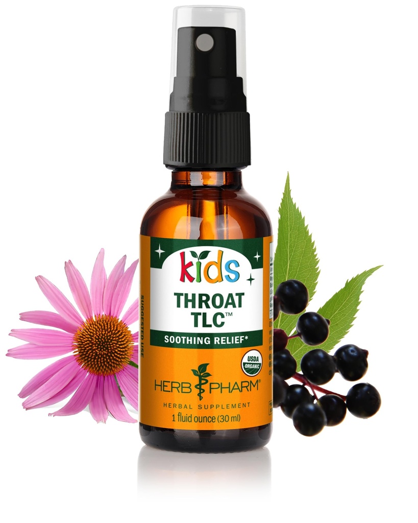 Herb Pharm Dzieci Certified- Organic Alkohol - wolne gardło TLC opryskiwacz ziołowy, 1 unce