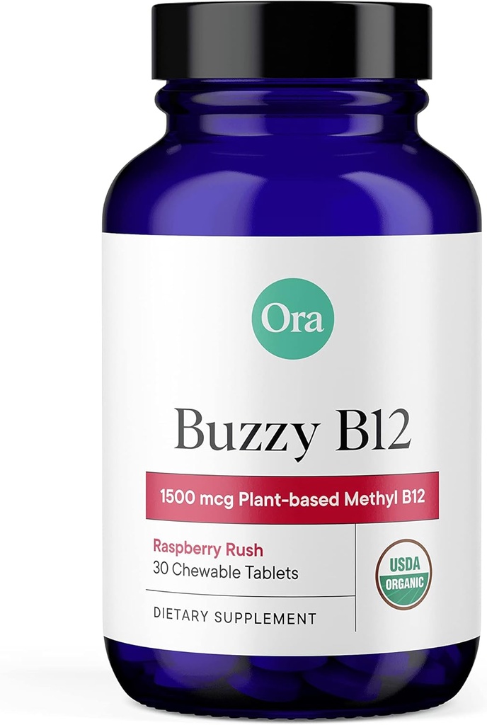 Ora organiczna witamina B12 1500mcg - Metylokobalamina oparta na plancie dla dorosłych - Naturalna energia wolna od stymulantów, Malina Flavor żute tabletki, nie dodawany cukier - 30 tabletek