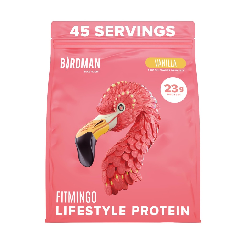 BIRDMAN Fitmingo Vegan Protein Powder z Inozytolem, Colagen Boosters, Kwas hialuronowy i witamin 124; Niskie węglowodory, Wolne od nabiału, Niskie kalorie 124; 23g Proszek z białka borówkowego z Myo- Inozytol