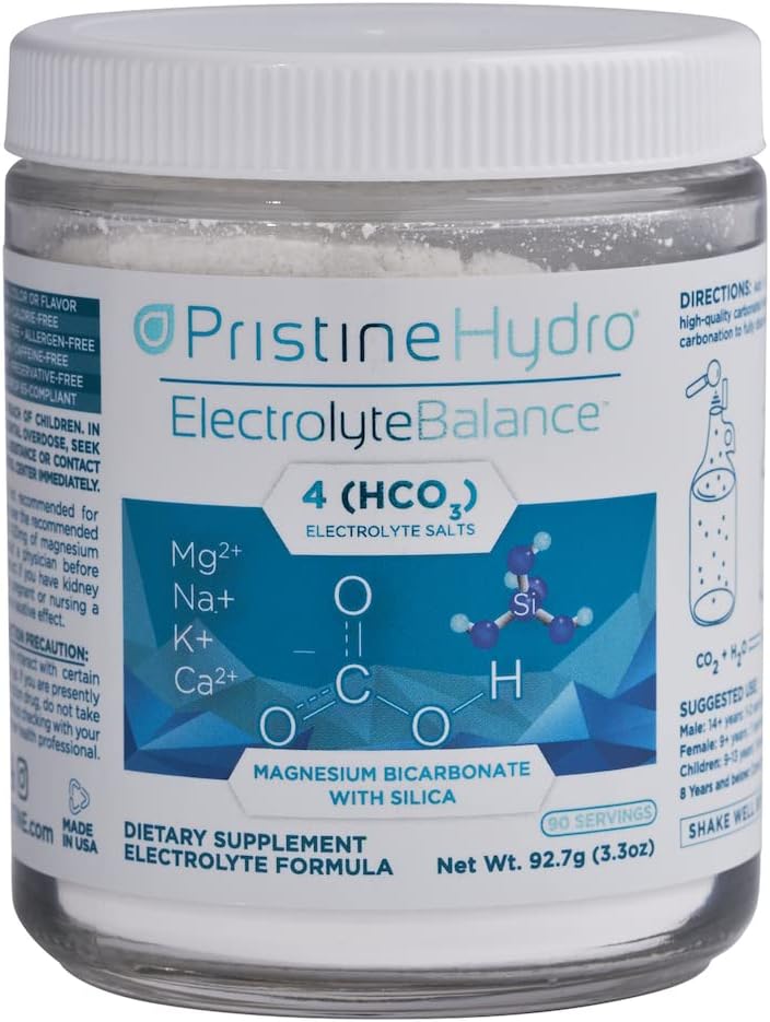 Magnezu Electrolyte Supplement by PristineHydro ® - Electrolyte Balance ® with Magnezu Bicarbonate and Silica - Uzupełnia krytyczne składniki odżywcze do maksymalizacji wydajności ciała (90 Servings Powder)